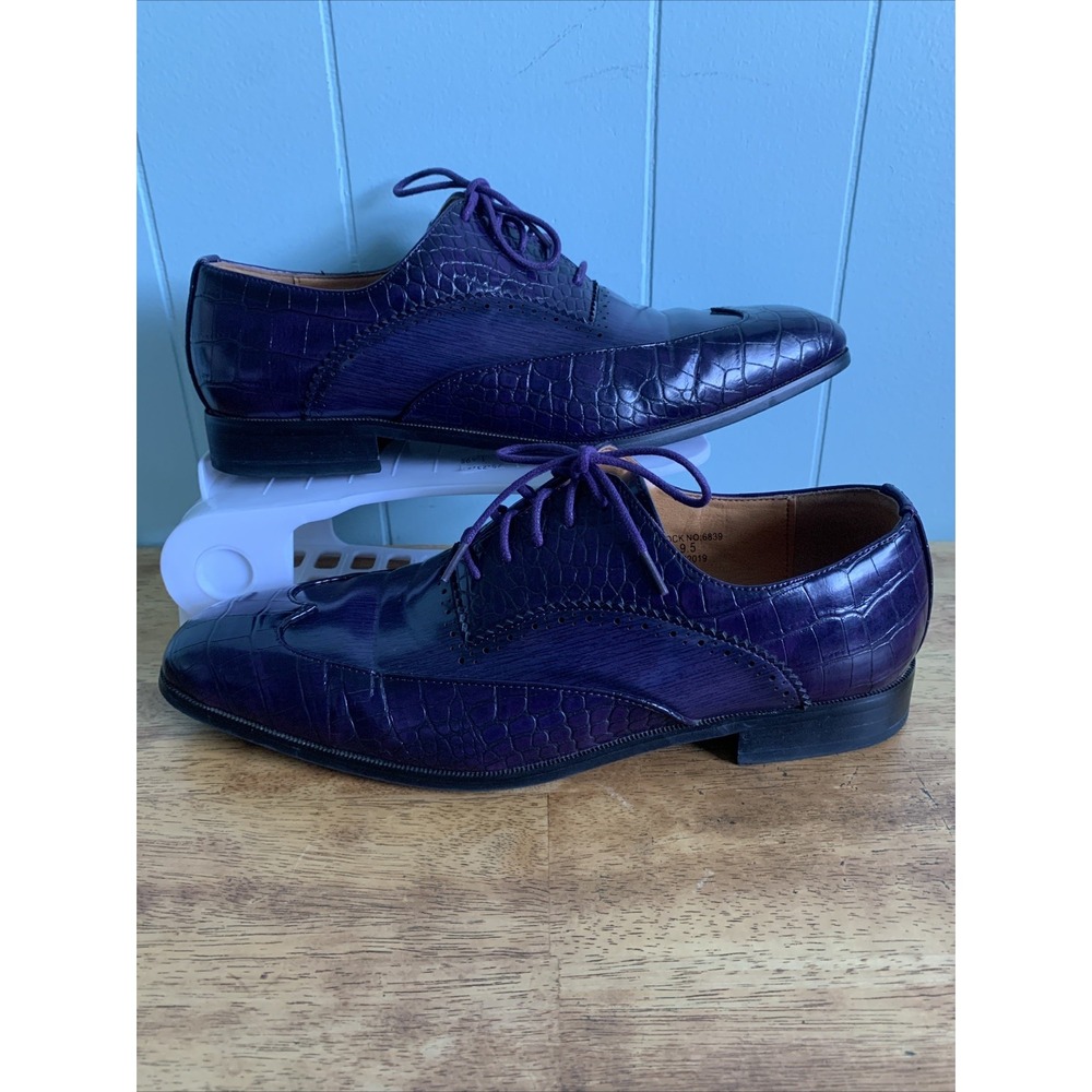 Antonio Cerrelli Elite Dress Shoes 9.5 6839 Dark Purple Gator Print Lace Up EUC